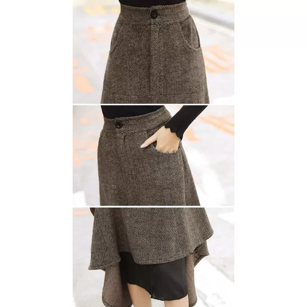 IDEALSANXUN Long Wool Skirts for Womens Fall Winter High Waist Vintage Pleated SkirtsCoffee 6