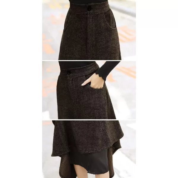 IDEALSANXUN Long Wool Skirts for Womens Fall Winter High Waist Vintage Pleated SkirtsDark Coffee 2