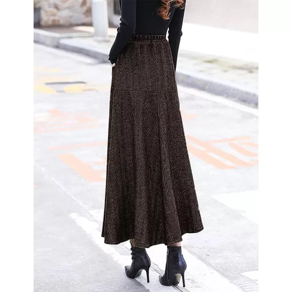 IDEALSANXUN Long Wool Skirts for Womens Fall Winter High Waist Vintage Pleated SkirtsDark Coffee 2