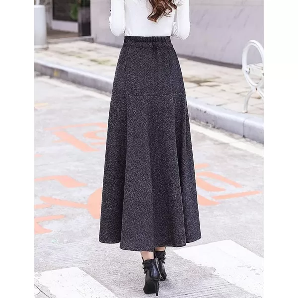 IDEALSANXUN Long Wool Skirts for Womens Fall Winter High Waist Vintage Pleated SkirtsDark Grey 4