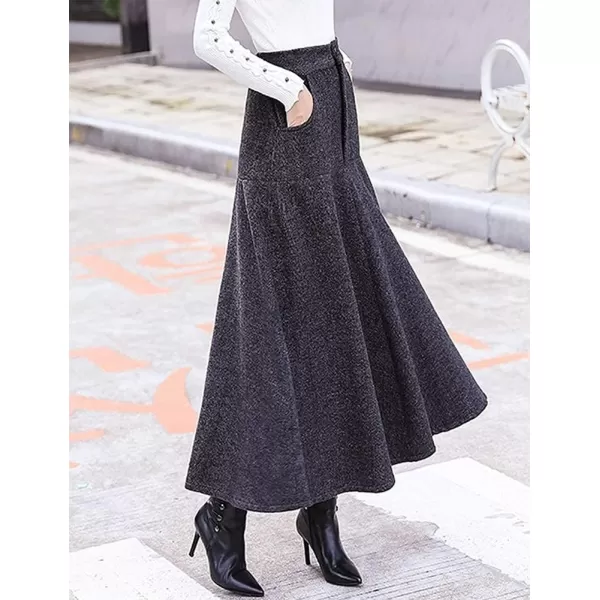 IDEALSANXUN Long Wool Skirts for Womens Fall Winter High Waist Vintage Pleated SkirtsDark Grey 4