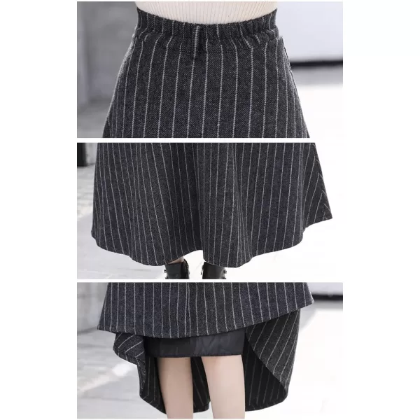 IDEALSANXUN Long Wool Skirts for Womens Fall Winter High Waist Vintage Pleated SkirtsGreyStriped
