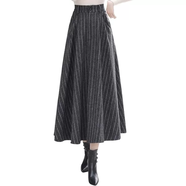 IDEALSANXUN Long Wool Skirts for Womens Fall Winter High Waist Vintage Pleated SkirtsGreyStriped