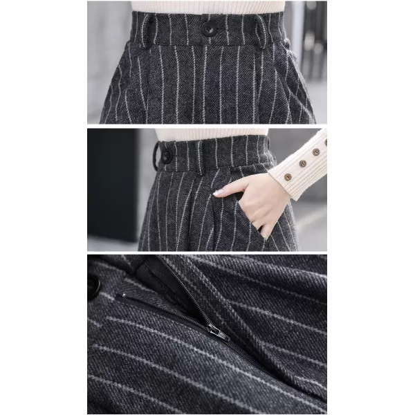 IDEALSANXUN Long Wool Skirts for Womens Fall Winter High Waist Vintage Pleated SkirtsGreyStriped