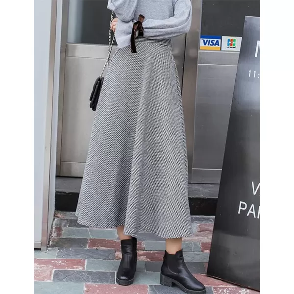 IDEALSANXUN Long Wool Skirts for Womens Fall Winter Vintage High Waisted A Line Flared Plaid SkirtWhite