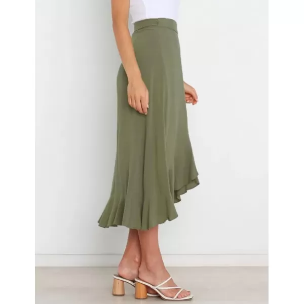 IDEALSANXUN Long Wrap Skirt for Women Ruffle High Waisted Flowy Asymmetrical Tie Beach Spring Summer Midi SkirtArmy