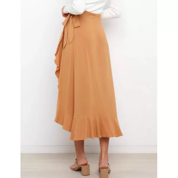 IDEALSANXUN Long Wrap Skirt for Women Ruffle High Waisted Flowy Asymmetrical Tie Beach Spring Summer Midi SkirtKhaki