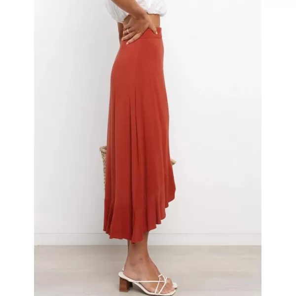 IDEALSANXUN Long Wrap Skirt for Women Ruffle High Waisted Flowy Asymmetrical Tie Beach Spring Summer Midi SkirtRed