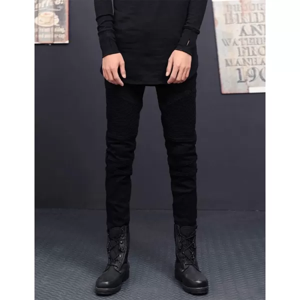 IDEALSANXUN Mens Biker Skinny Jeans Ripped Slim Fit Stretchy JeansBlack