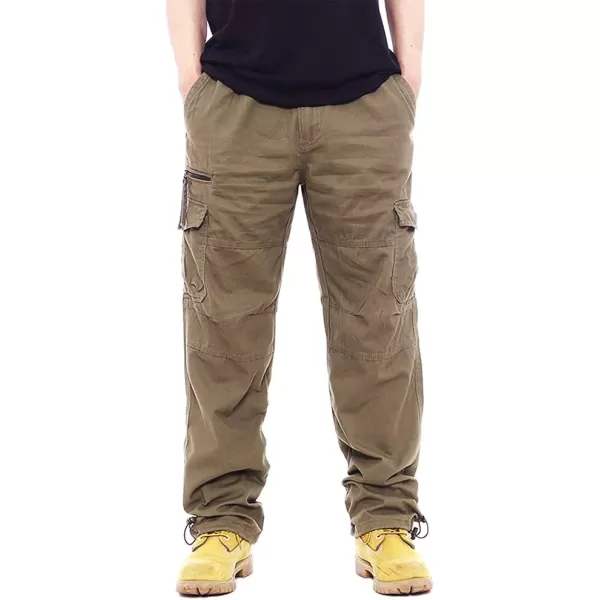 IDEALSANXUN Mens Cargo Pants Casual Elastic Waist Loose Straight Leg Cargo PantsArmy Yellow