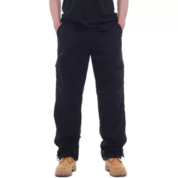 IDEALSANXUN Mens Cargo Pants Casual Elastic Waist Loose Straight Leg Cargo PantsBlack