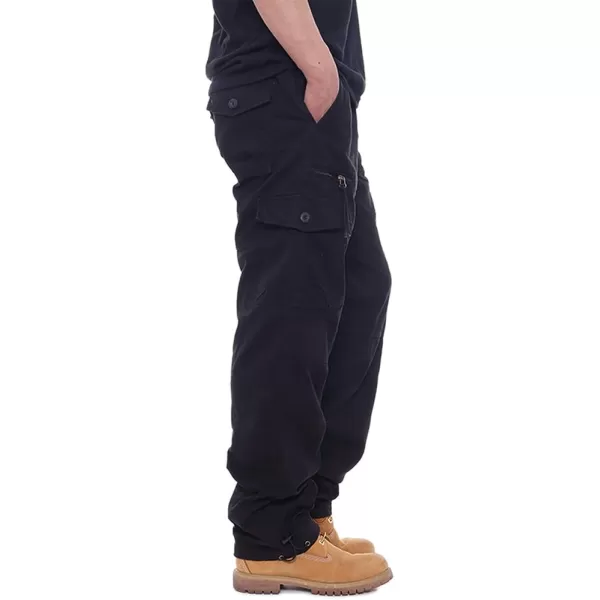 IDEALSANXUN Mens Cargo Pants Casual Elastic Waist Loose Straight Leg Cargo PantsBlack