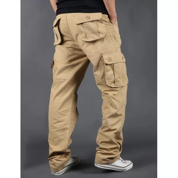 IDEALSANXUN Mens Cargo Pants Relaxed Fit Streetwear Hiking Travel Baggy Cargo PantsKhaki