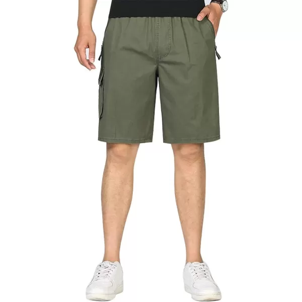 IDEALSANXUN Mens Casual Loose Cotton Cargo Shorts with Elastic WaistArmy