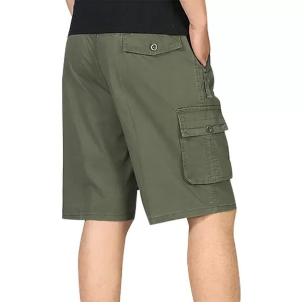 IDEALSANXUN Mens Casual Loose Cotton Cargo Shorts with Elastic WaistArmy