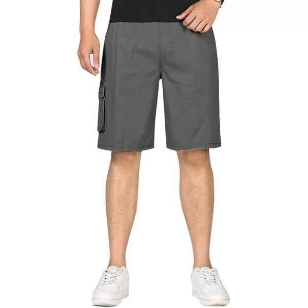 IDEALSANXUN Mens Casual Loose Cotton Cargo Shorts with Elastic WaistDark Grey