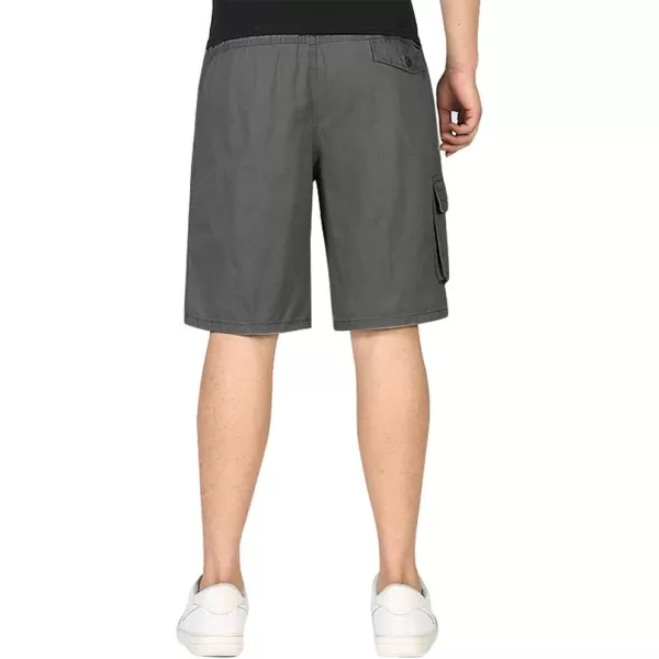 IDEALSANXUN Mens Casual Loose Cotton Cargo Shorts with Elastic WaistDark Grey