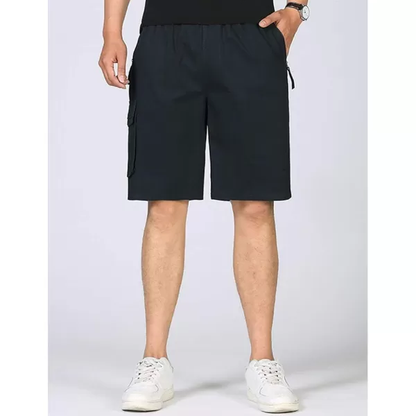 IDEALSANXUN Mens Casual Loose Cotton Cargo Shorts with Elastic WaistDeep Blue