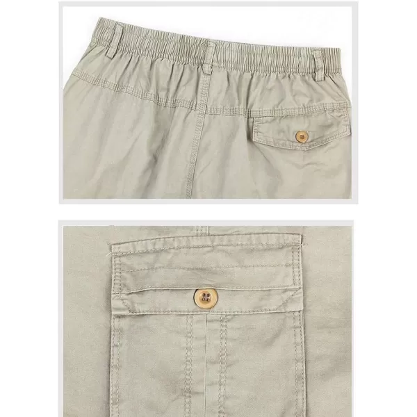 IDEALSANXUN Mens Casual Loose Cotton Cargo Shorts with Elastic WaistKhaki