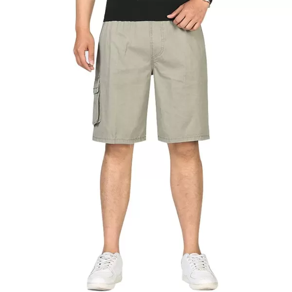 IDEALSANXUN Mens Casual Loose Cotton Cargo Shorts with Elastic WaistKhaki