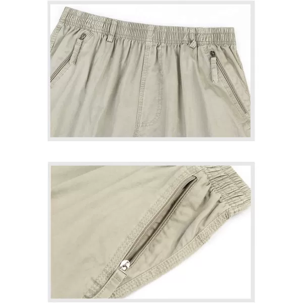 IDEALSANXUN Mens Casual Loose Cotton Cargo Shorts with Elastic WaistKhaki
