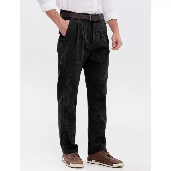 IDEALSANXUN Mens Corduroy Pants Pleated Casual Straght Leg Fall Winter Dress Pant Trouser1black
