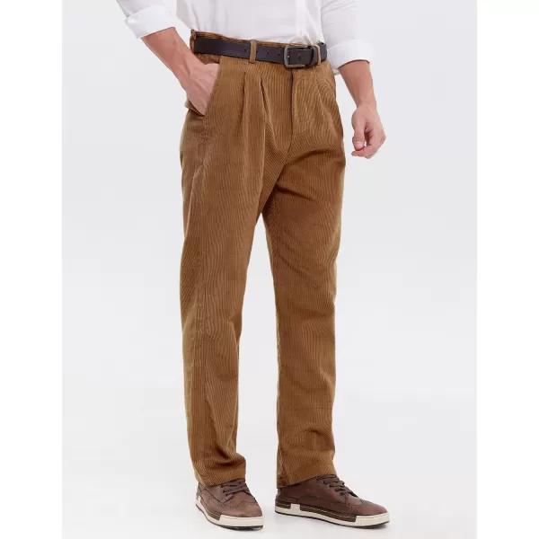IDEALSANXUN Mens Corduroy Pants Pleated Casual Straght Leg Fall Winter Dress Pant Trouser1brown
