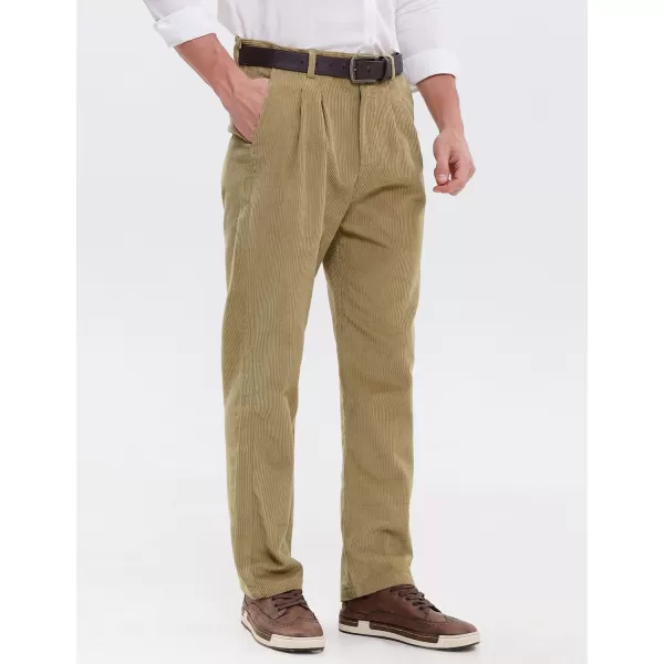 IDEALSANXUN Mens Corduroy Pants Pleated Casual Straght Leg Fall Winter Dress Pant Trouser1khaki