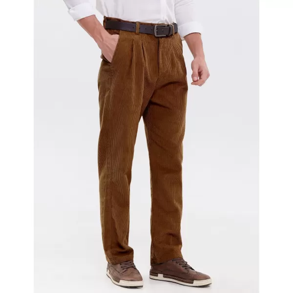 IDEALSANXUN Mens Corduroy Pants Pleated Casual Straght Leg Fall Winter Dress Pant TrouserBrown New