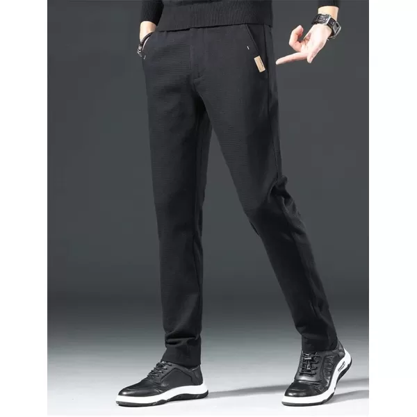 IDEALSANXUN Mens Cotton Pants Slim Fit Stretch Chino Pants Straight Leg Dress PantBlack