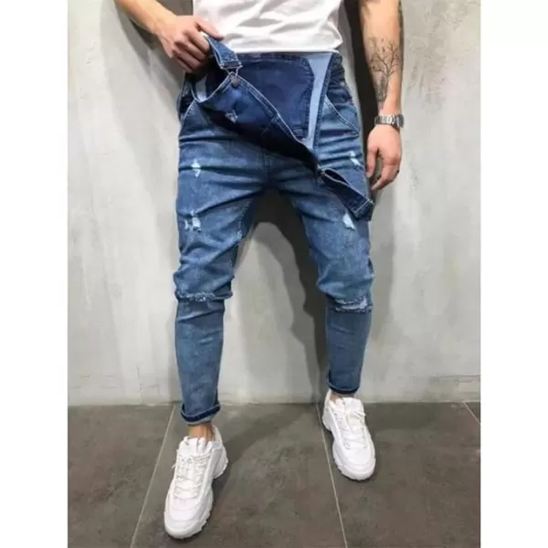 IDEALSANXUN Mens Denim Bib Overalls Slim Fit Ripped Jean OverallsDark Blue