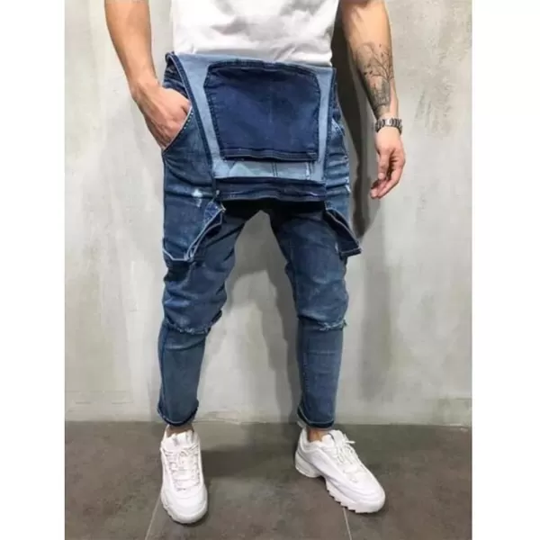 IDEALSANXUN Mens Denim Bib Overalls Slim Fit Ripped Jean OverallsDark Blue
