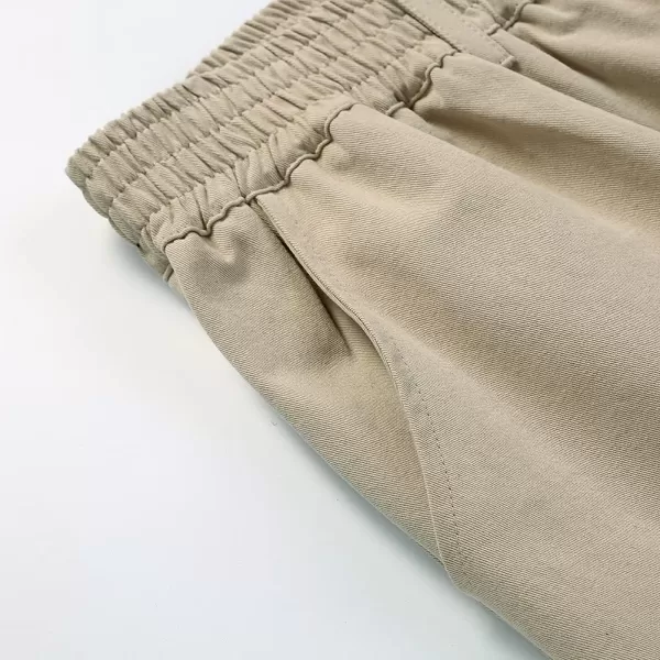 IDEALSANXUN Mens Elastic Waist Casual Relaxed Fit Twill Pants with Zipper and ButtonKhaki
