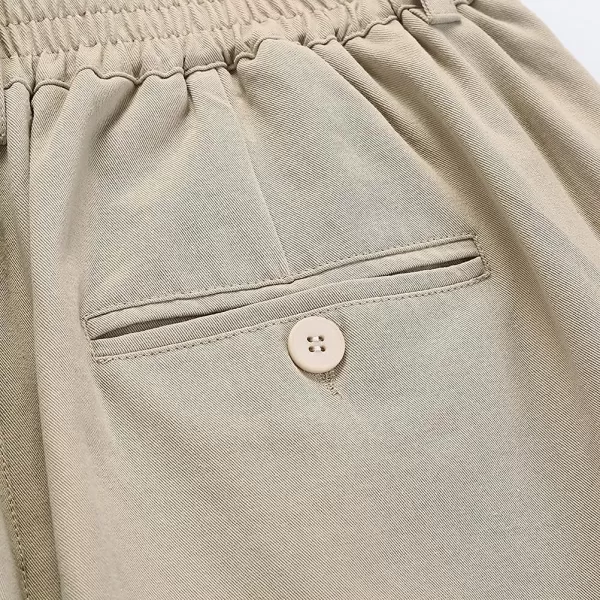 IDEALSANXUN Mens Elastic Waist Casual Relaxed Fit Twill Pants with Zipper and ButtonKhaki