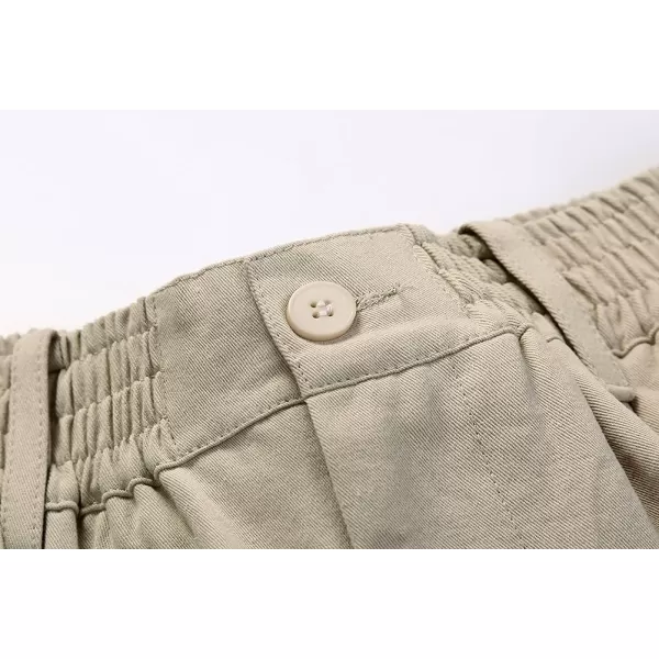 IDEALSANXUN Mens Elastic Waist Casual Relaxed Fit Twill Pants with Zipper and ButtonKhaki