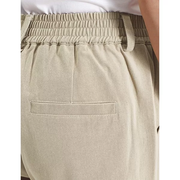 IDEALSANXUN Mens Elastic Waist Casual Relaxed Fit Twill PantsLight Khaki