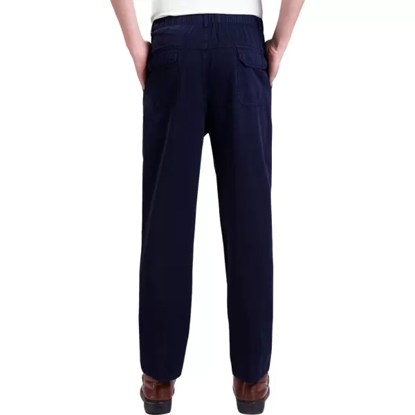IDEALSANXUN Mens Elastic Waist Loose Pull On Pant Casual Cotton Twill PantsDeep Blue