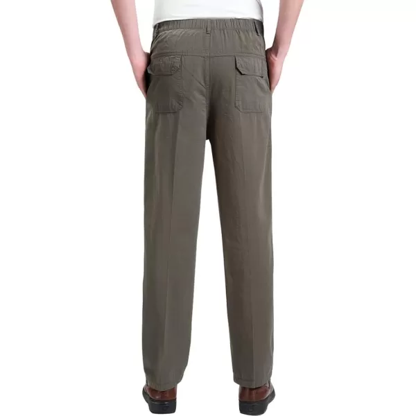 IDEALSANXUN Mens Elastic Waist Loose Pull On Pant Casual Cotton Twill PantsGreen Camel