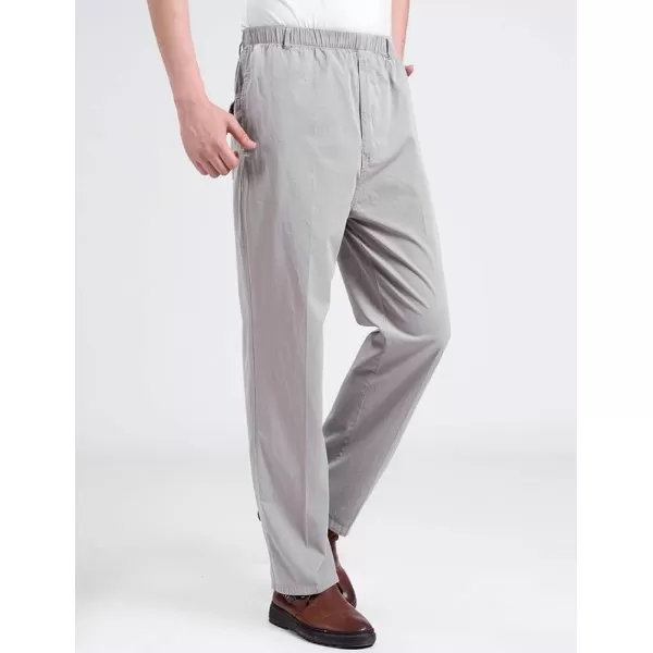 IDEALSANXUN Mens Elastic Waist Loose Pull On Pant Casual Cotton Twill PantsLight Grey