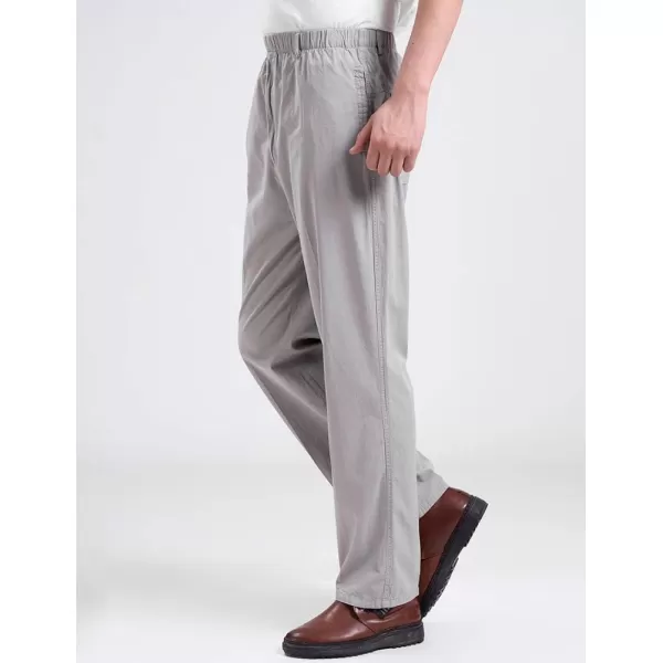 IDEALSANXUN Mens Elastic Waist Loose Pull On Pant Casual Cotton Twill PantsLight Grey