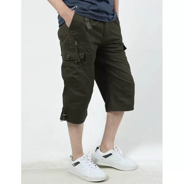 IDEALSANXUN Mens Long Cargo Shorts Cotton Below Knee Shorts Casual Baggy Hiking Summer ShortsArmy