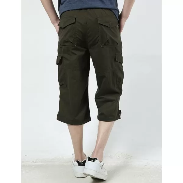 IDEALSANXUN Mens Long Cargo Shorts Cotton Below Knee Shorts Casual Baggy Hiking Summer ShortsArmy