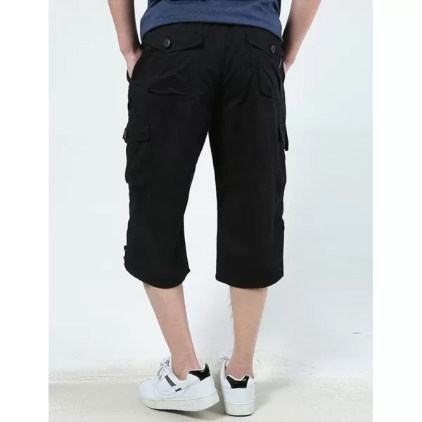 IDEALSANXUN Mens Long Cargo Shorts Cotton Below Knee Shorts Casual Baggy Hiking Summer ShortsBlack