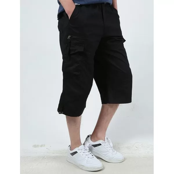 IDEALSANXUN Mens Long Cargo Shorts Cotton Below Knee Shorts Casual Baggy Hiking Summer ShortsBlack