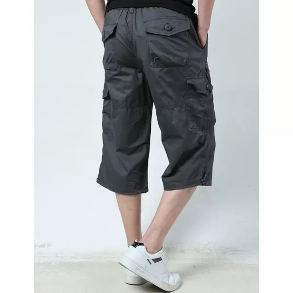 IDEALSANXUN Mens Long Cargo Shorts Cotton Below Knee Shorts Casual Baggy Hiking Summer ShortsDark Grey