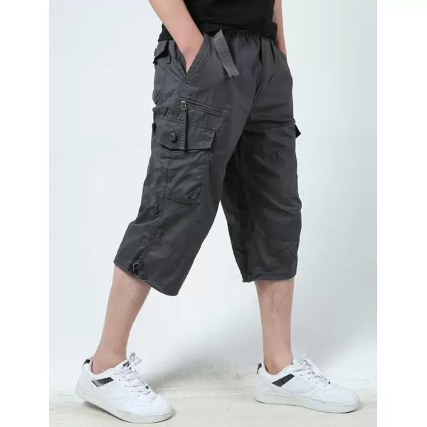 IDEALSANXUN Mens Long Cargo Shorts Cotton Below Knee Shorts Casual Baggy Hiking Summer ShortsDark Grey