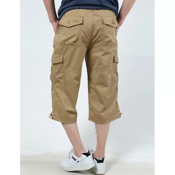 IDEALSANXUN Mens Long Cargo Shorts Cotton Below Knee Shorts Casual Baggy Hiking Summer ShortsKhaki