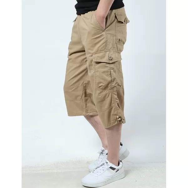 IDEALSANXUN Mens Long Cargo Shorts Cotton Below Knee Shorts Casual Baggy Hiking Summer ShortsKhaki