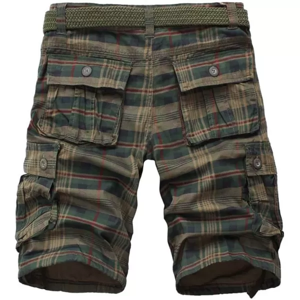 IDEALSANXUN Mens Plaid Cargo Shorts MultiPockets Short Cargo PantsArmy Green