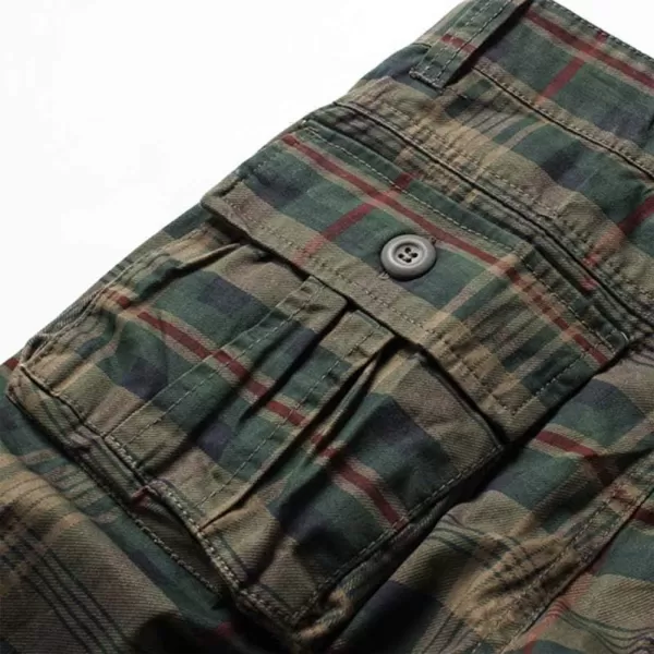 IDEALSANXUN Mens Plaid Cargo Shorts MultiPockets Short Cargo PantsArmy Green